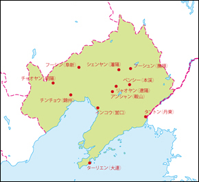 遼寧省地図(主な都市あり)の小さい画像