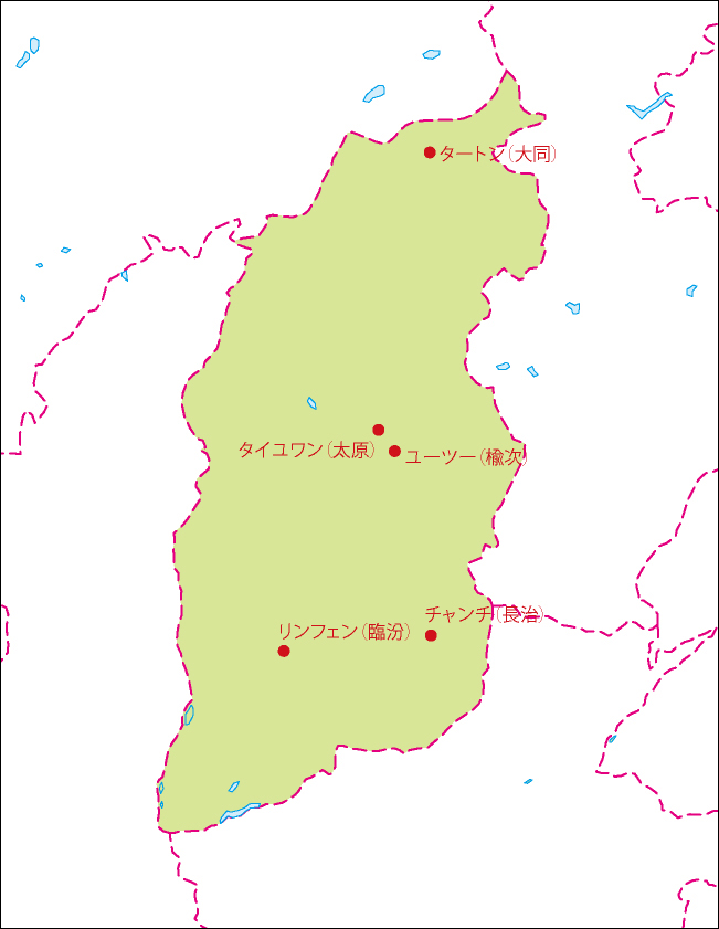 山西省地図(主な都市あり)のフリーデータの画像