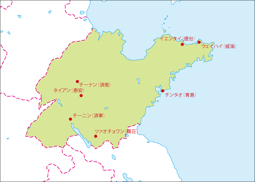 山東省地図(主な都市あり)のフリーデータの画像