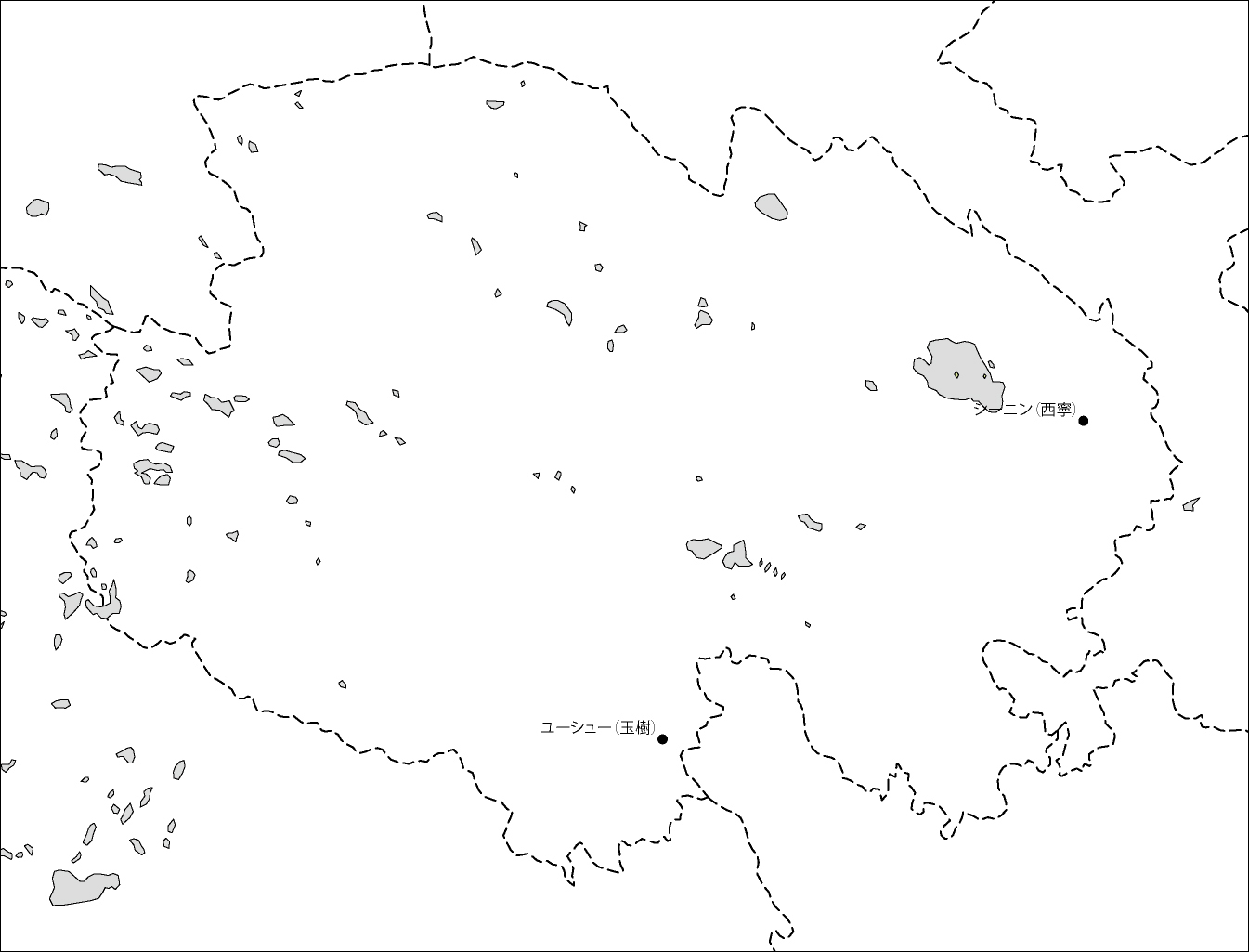 青海省白地図(主な都市あり)のフリーデータの画像