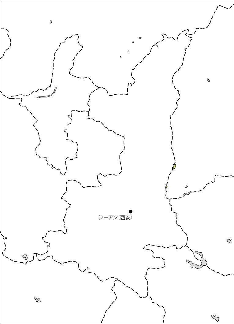 陝西省白地図(省都あり)のフリーデータの画像