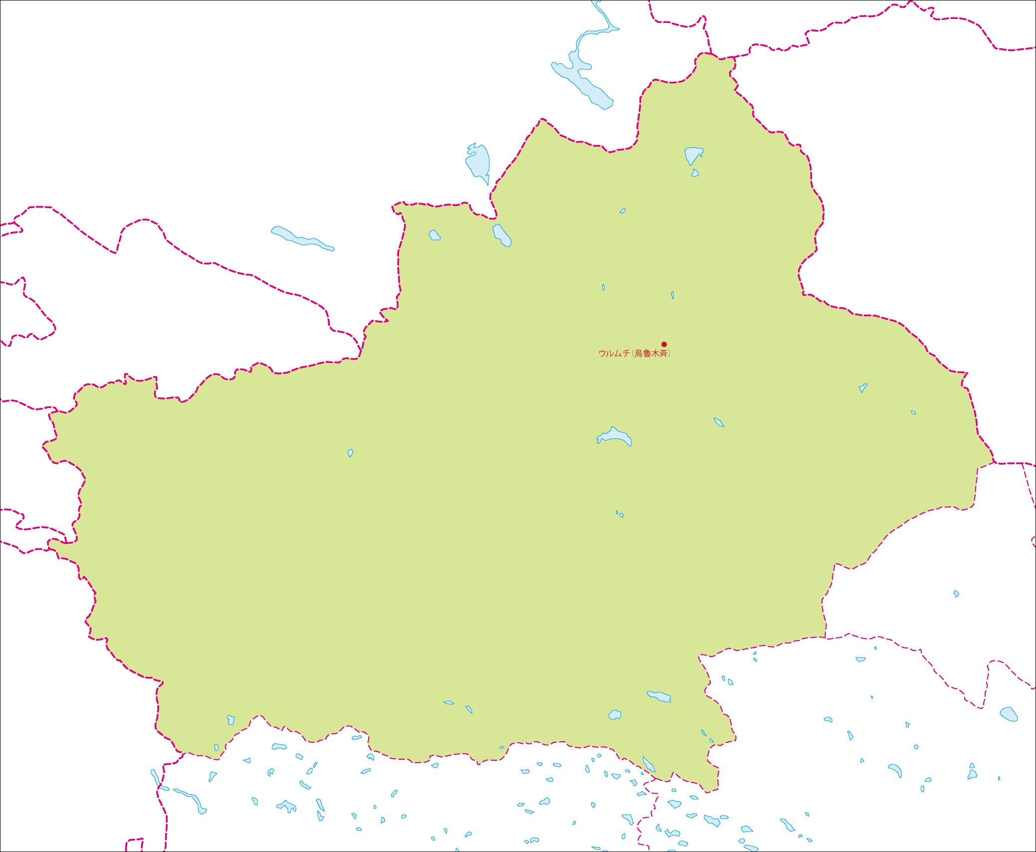 新疆ウイグル自治区地図(省都あり)のフリーデータの画像