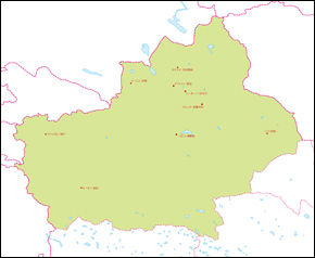 新疆ウイグル自治区地図(主な都市あり)の小さい画像