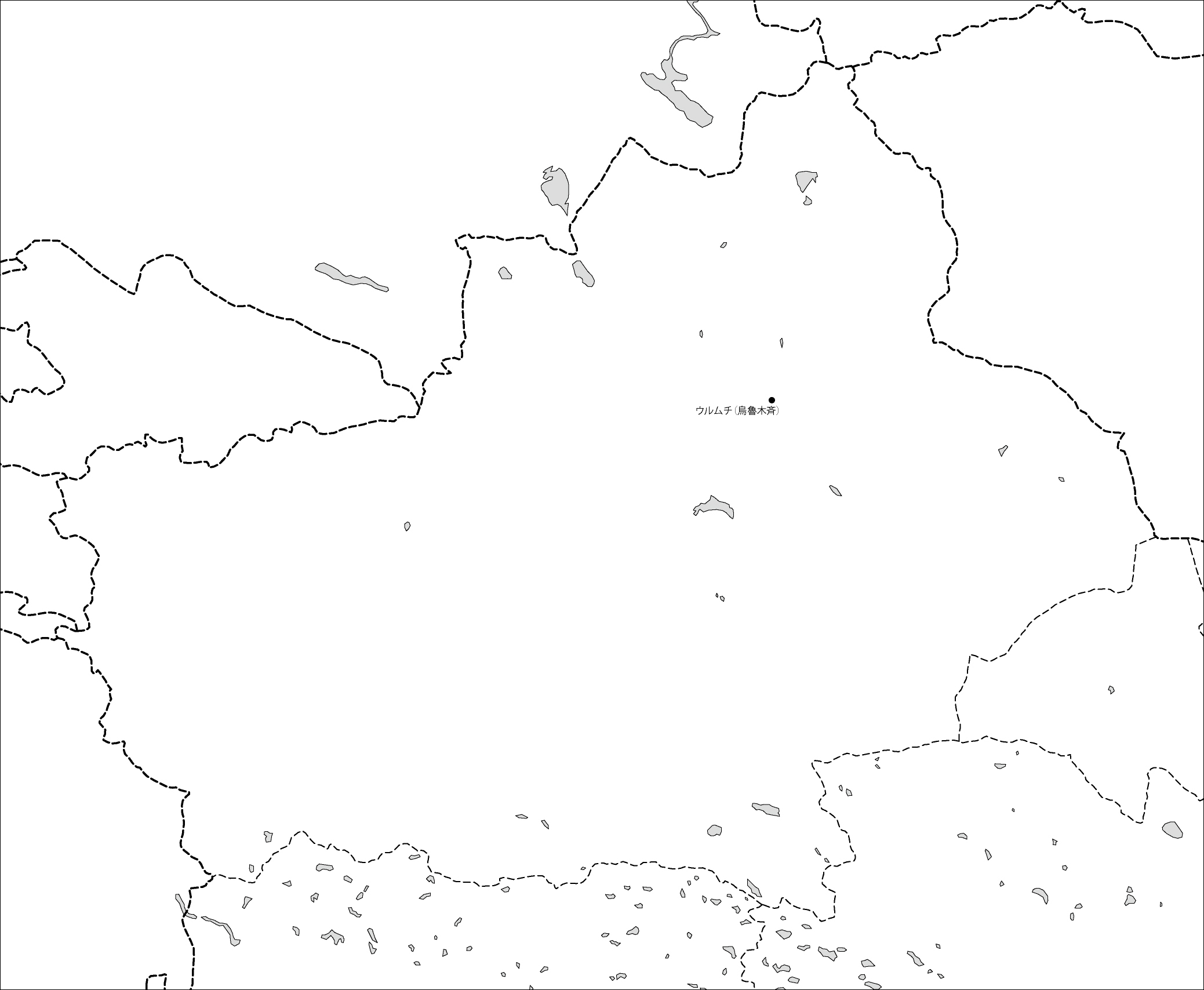 新疆ウイグル自治区白地図(省都あり)のフリーデータの画像