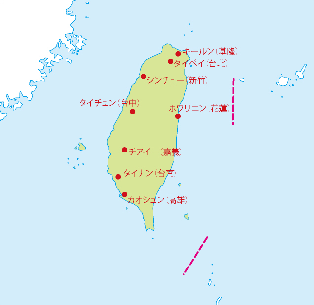 台湾地図(主な都市あり)のフリーデータの画像