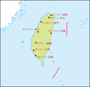 台湾地図(主な都市あり)の小さい画像