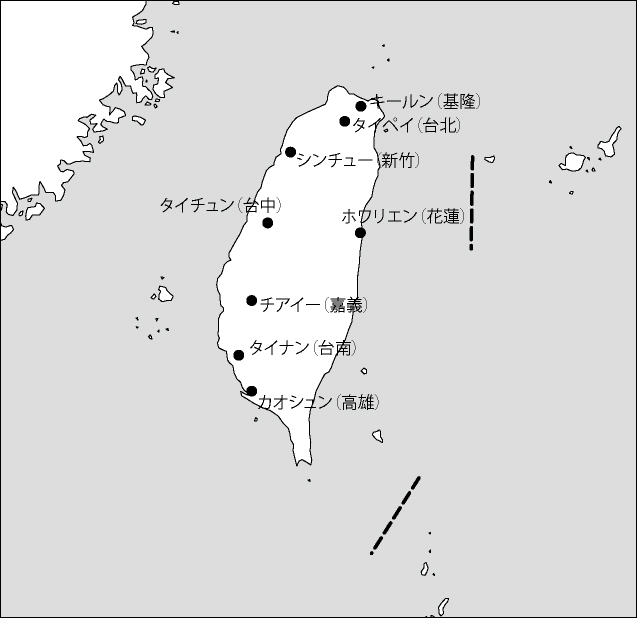 台湾白地図(主な都市あり)のフリーデータの画像