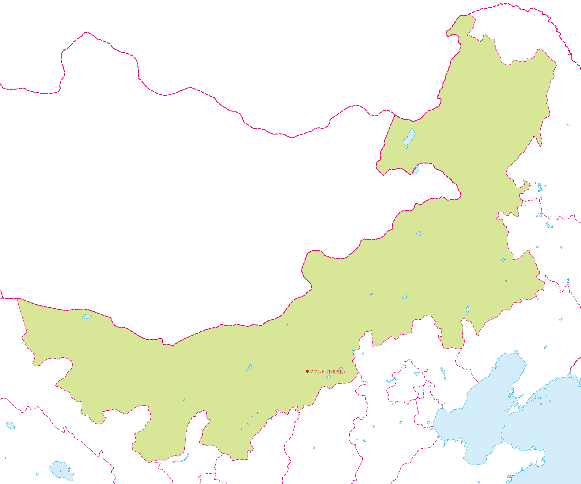 内モンゴル自治区地図(省都あり)のフリーデータの画像