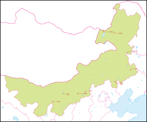 内モンゴル自治区地図(主な都市あり)の小さい画像
