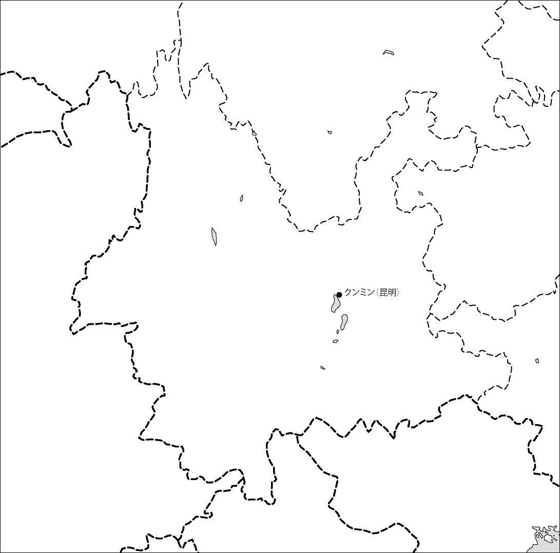 雲南省白地図(省都あり)のフリーデータの画像