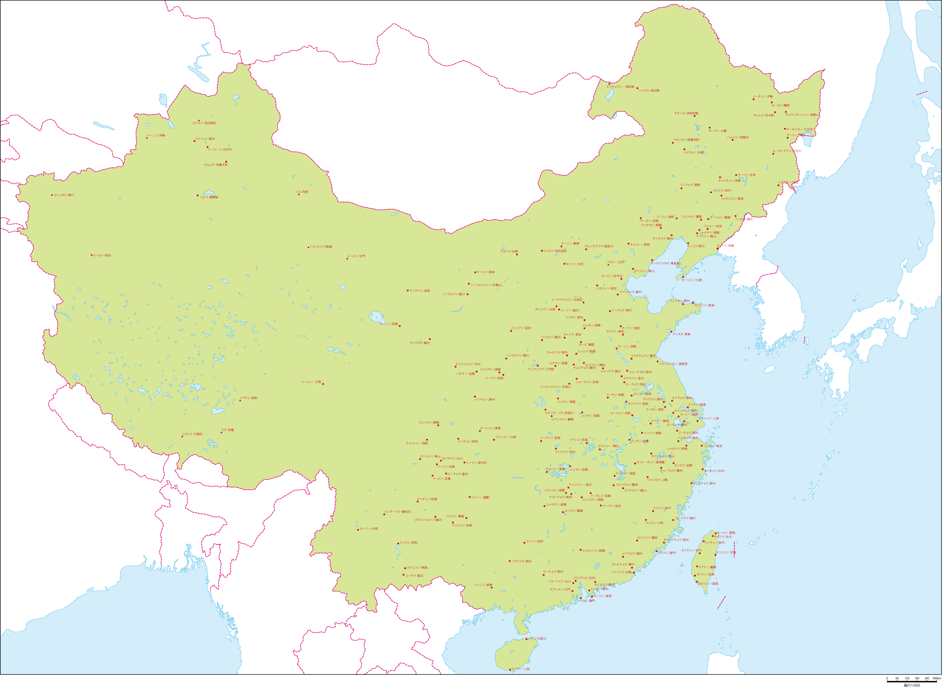 中華人民共和国全土地図(主な都市あり)の画像