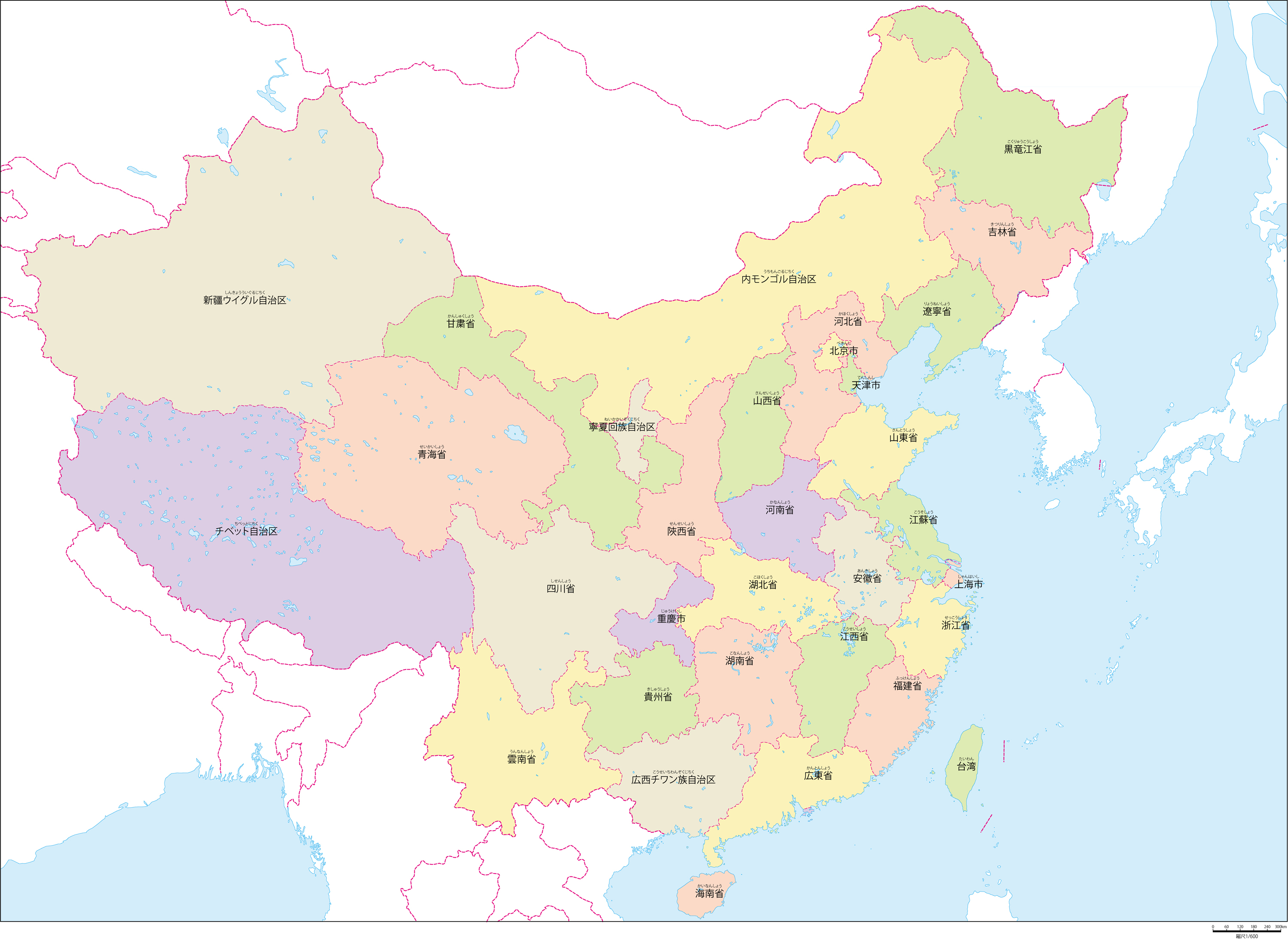 中華人民共和国行政区分全土地図 行政区名あり のフリーデータ