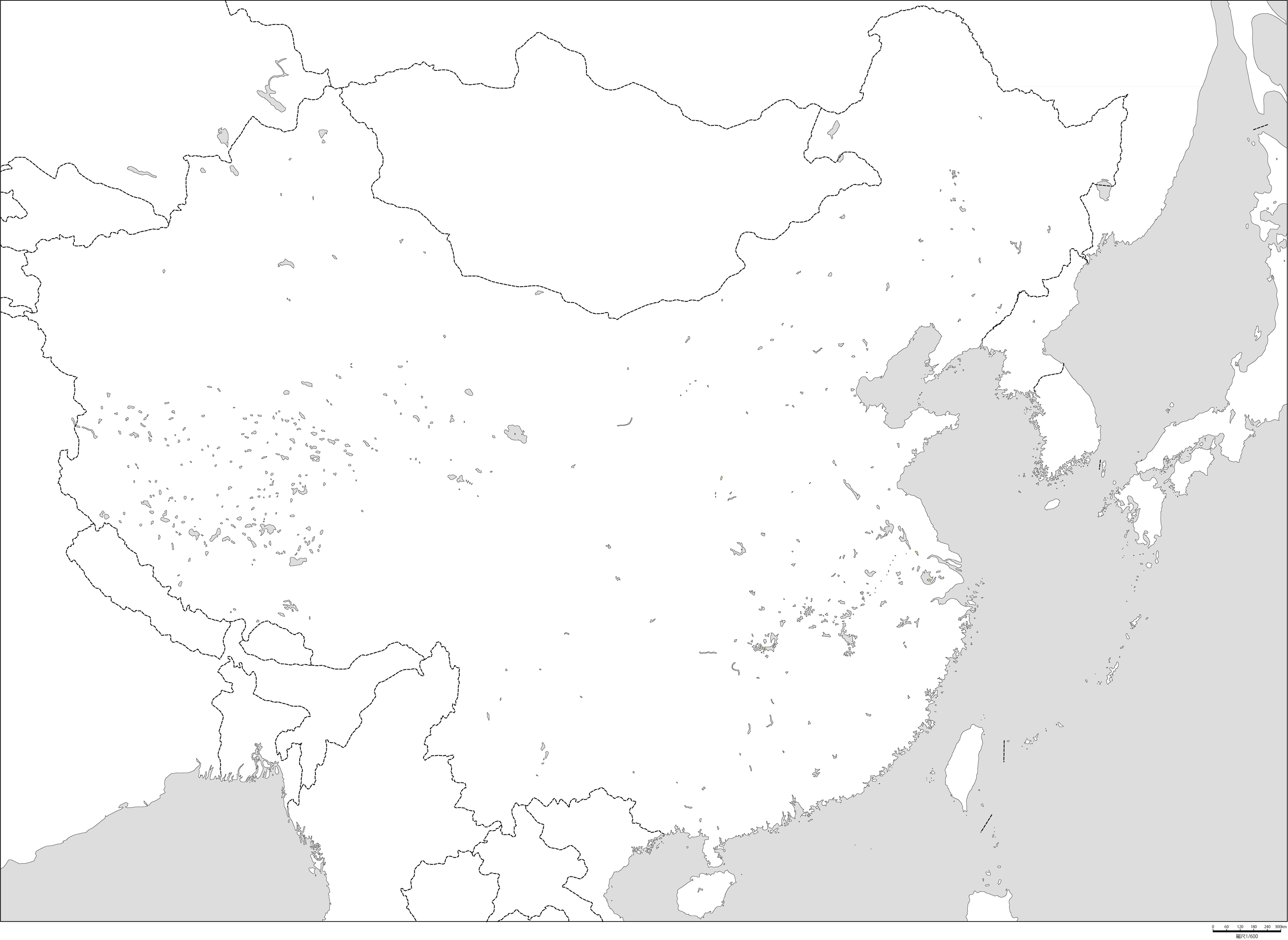 中華人民共和国全土白地図の画像