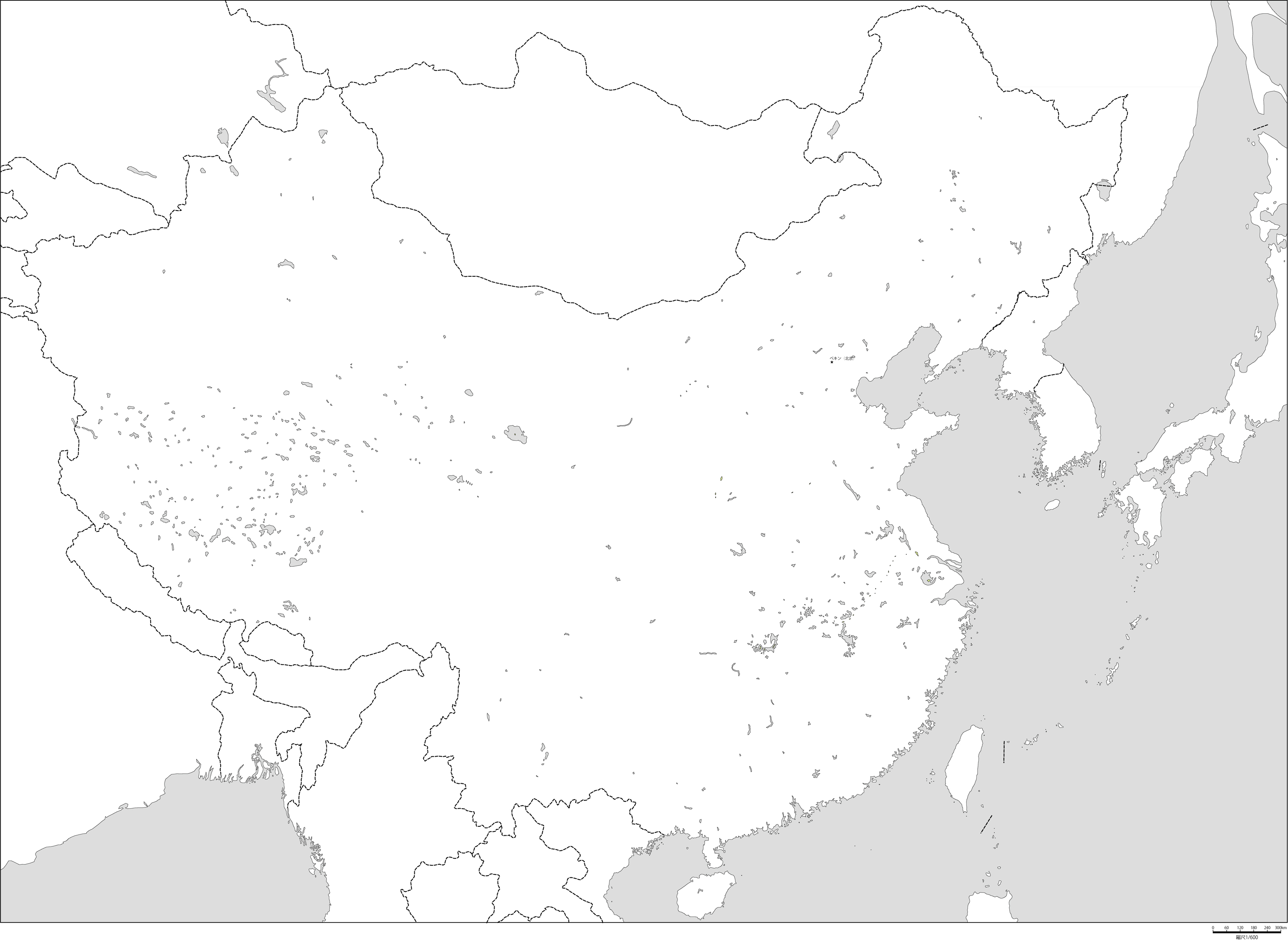 中華人民共和国全土白地図(首都あり)の画像