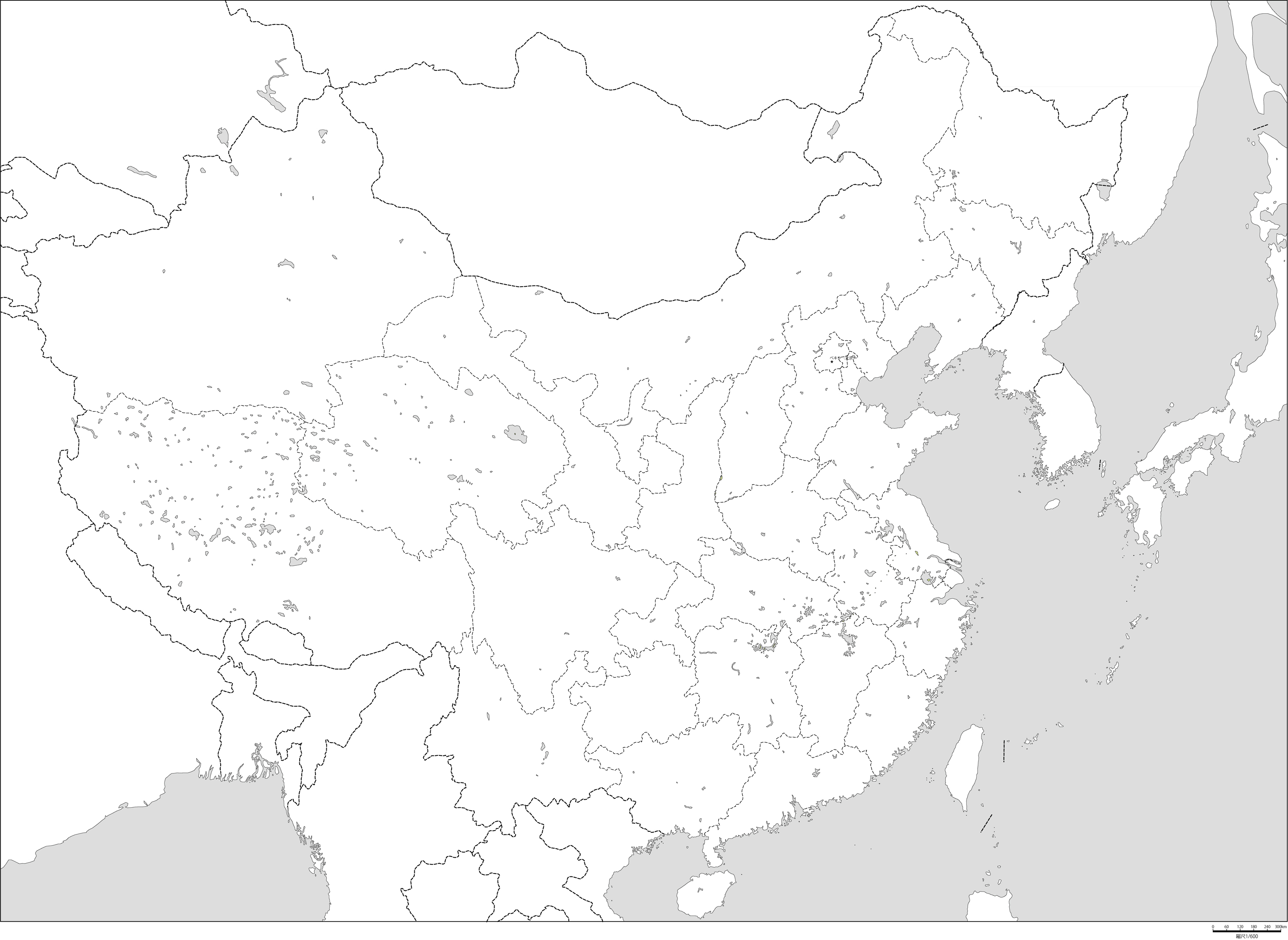 中華人民共和国行政区分全土白地図(首都あり)の画像