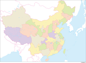 中華人民共和国行政区分全土地図(首都あり)の小さい画像