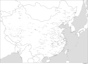 中華人民共和国全土白地図(主な都市あり)の小さい画像