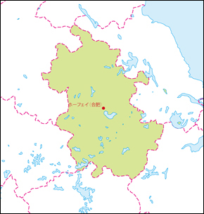 安徽省地図(省都あり)の小さい画像