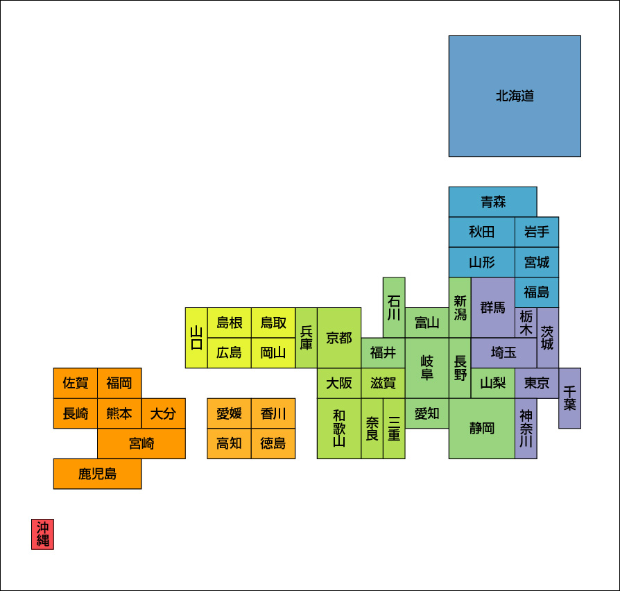 デザイン日本地図02 地域色別