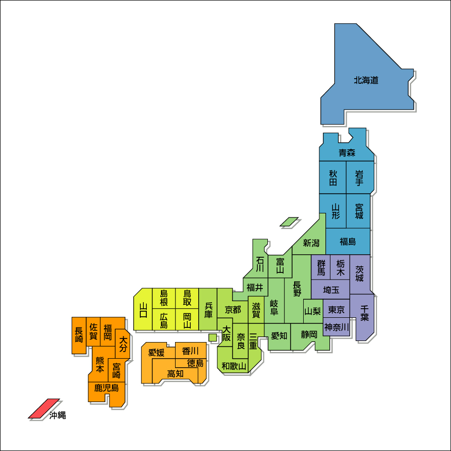 デザイン日本地図22 地域色別