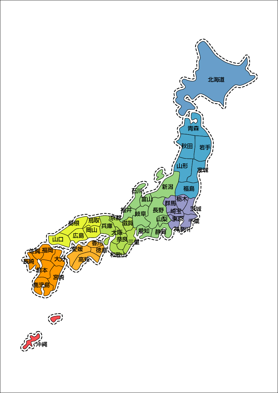 子供向けぬりえ 無料ダウンロードわかりやすい 大きい 日本 地図