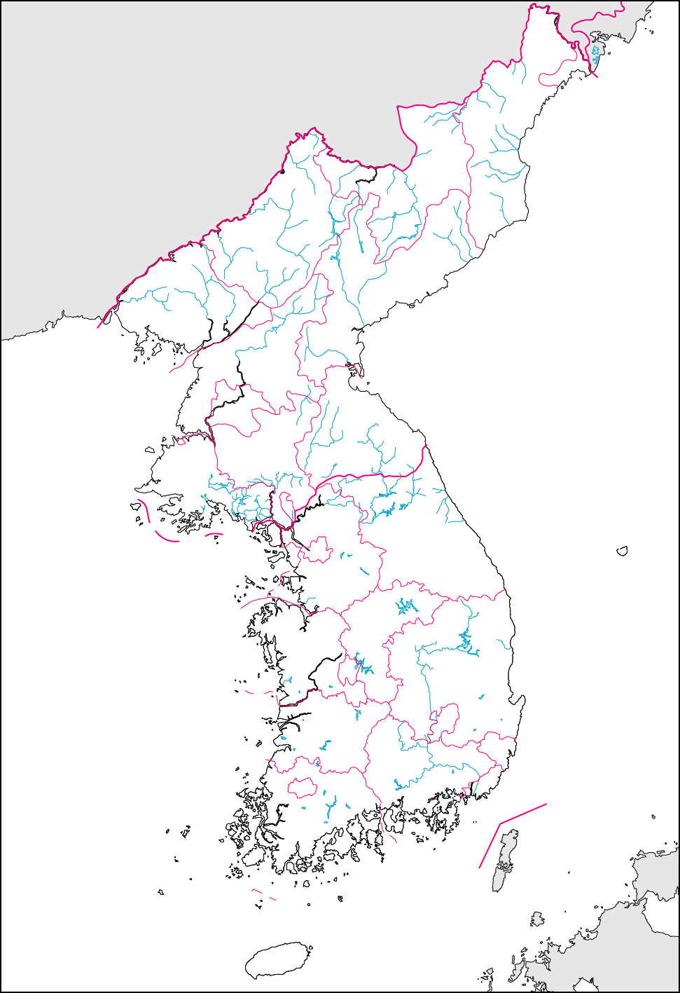 朝鮮半島白地図(行政区分記載)の画像