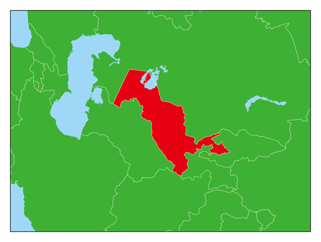 ウズベキスタンのフリー素材地図 世界地図