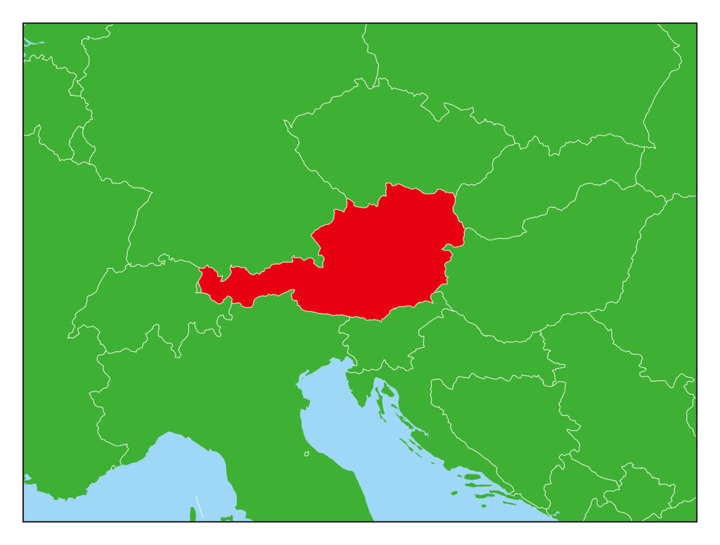 オーストリアのフリー素材地図 世界地図