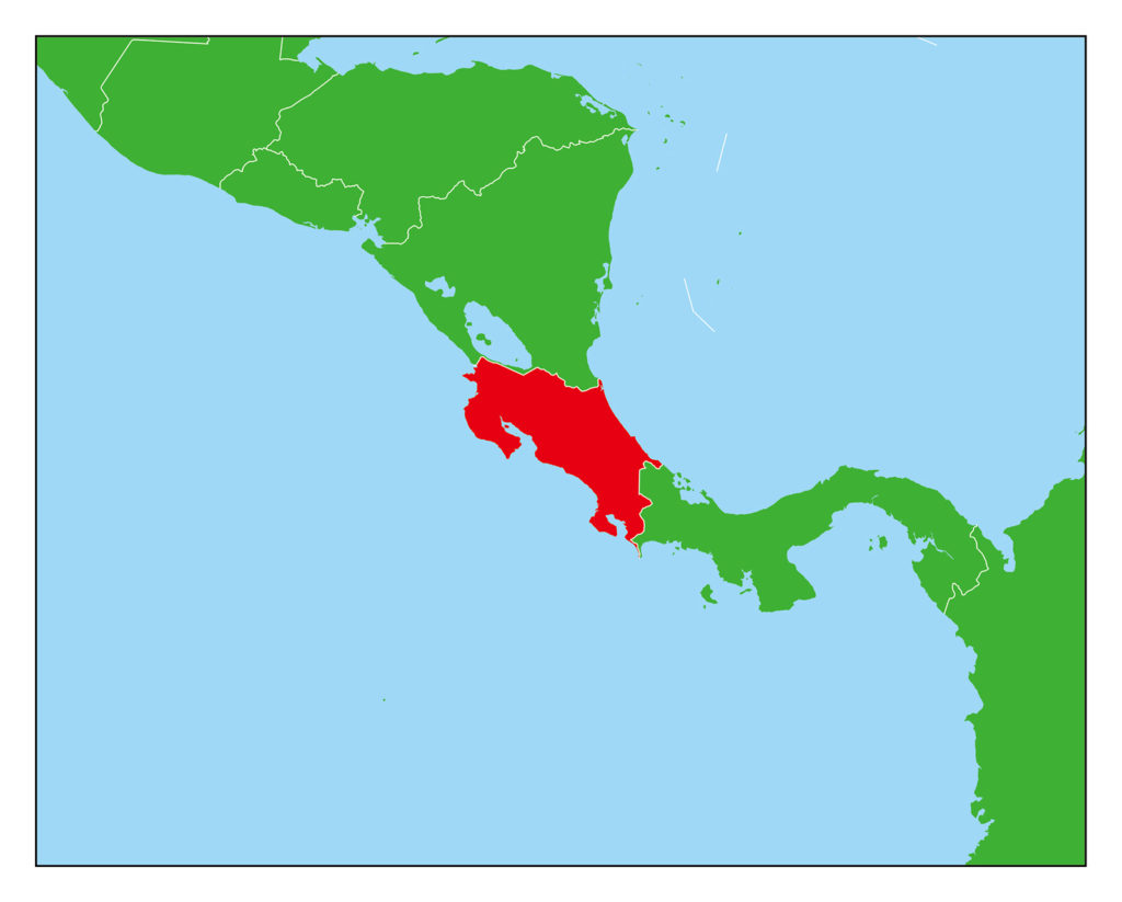 コスタリカのフリー素材地図 世界地図