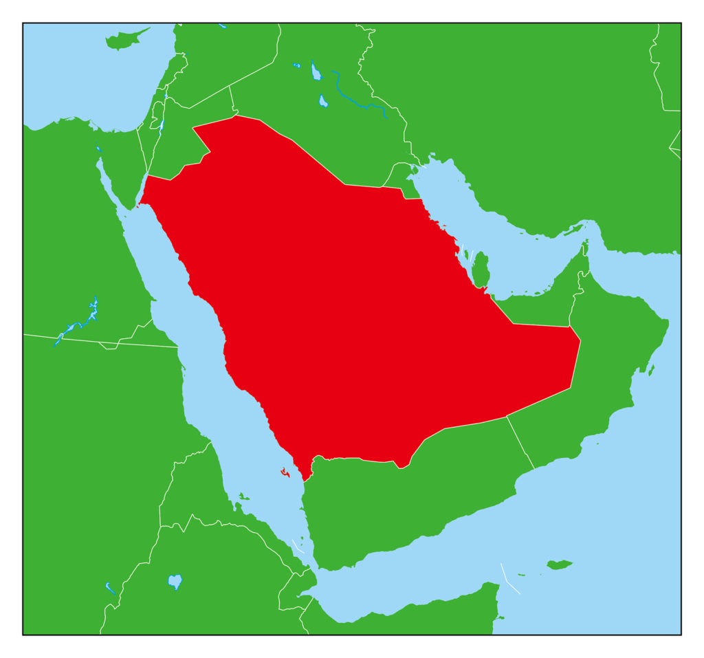 サウジアラビアのフリー素材地図 世界地図