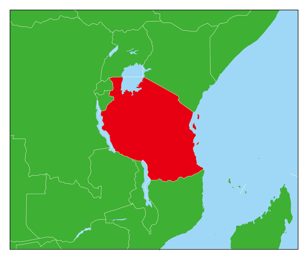 タンザニアのフリー素材地図 世界地図