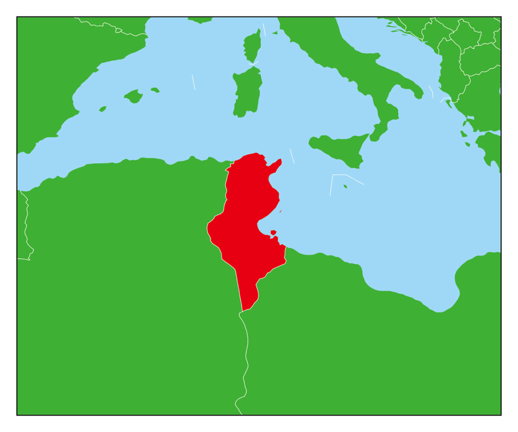 チュニジアのフリー素材地図 世界地図