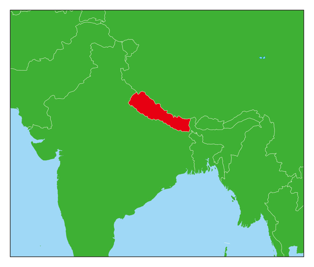 ネパールのフリー素材地図 世界地図