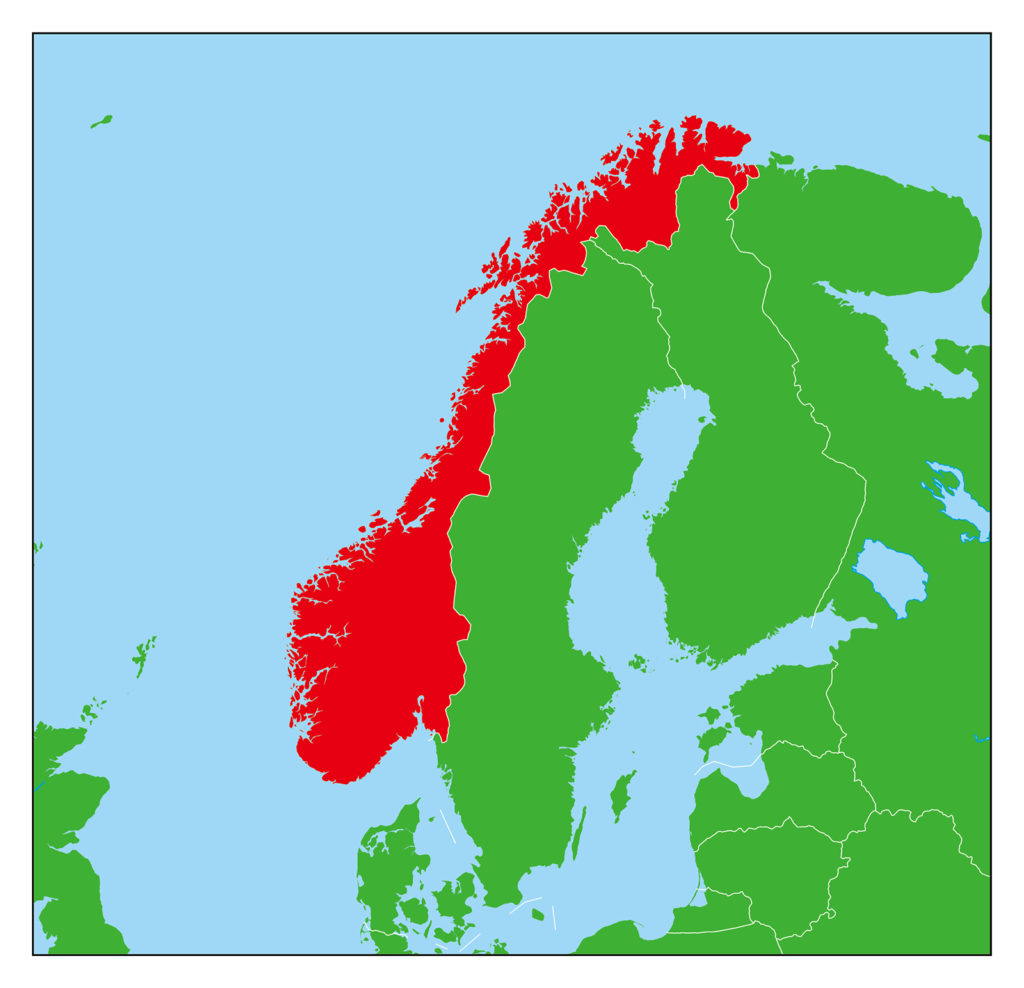 ノルウェーのフリー素材地図 世界地図