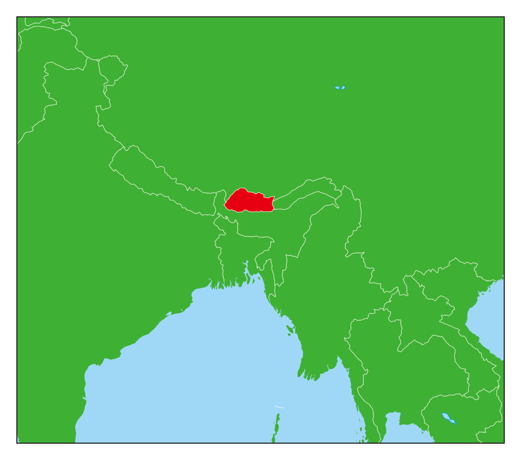 ブータンのフリー素材地図 世界地図