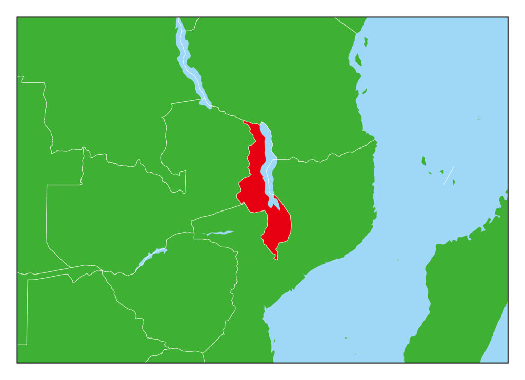 マラウイのフリー素材地図 世界地図