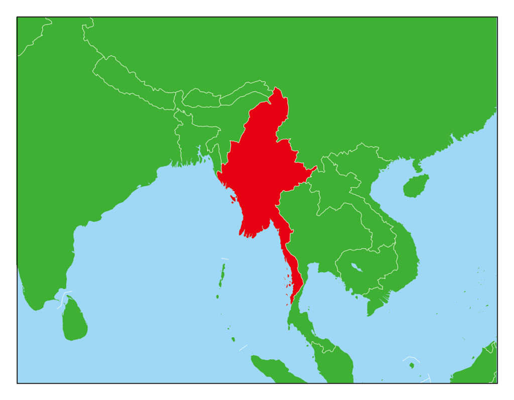 ミャンマーのフリー素材地図 世界地図