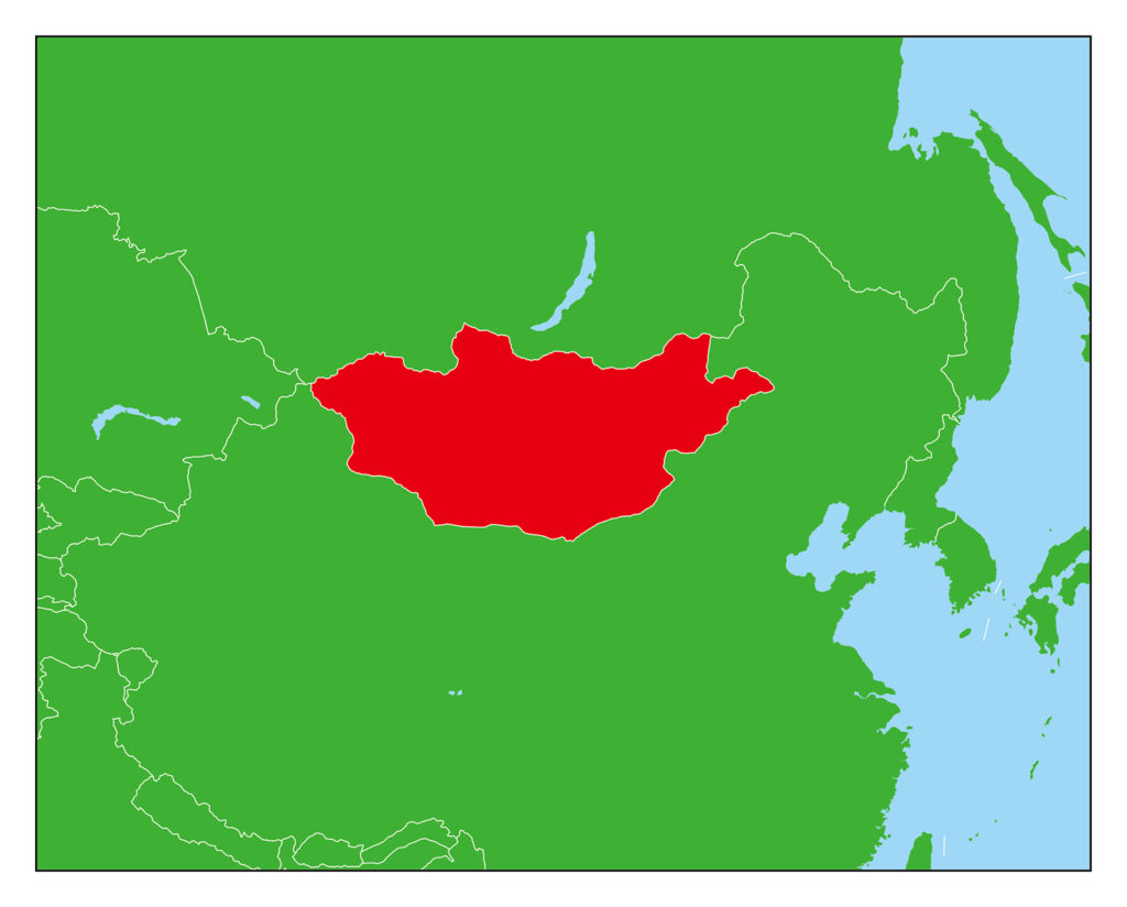 モンゴルのフリー素材地図 世界地図