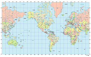 ミラー図法世界地図-アメリカ