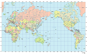 ミラー図法世界地図-アジア
