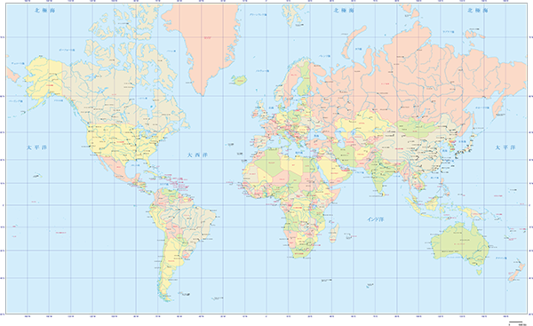 ミラー図法世界地図-ヨーロッパ