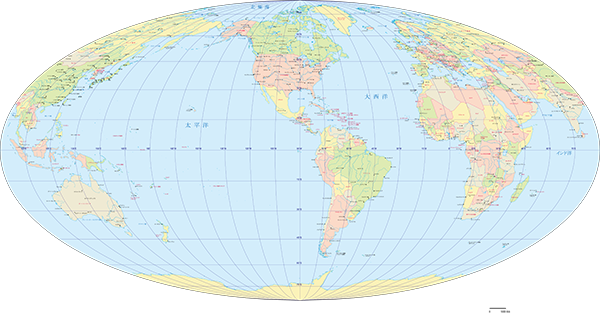 モルワイデ図法世界地図-アメリカ