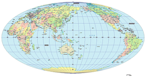 モルワイデ図法世界地図-アジア