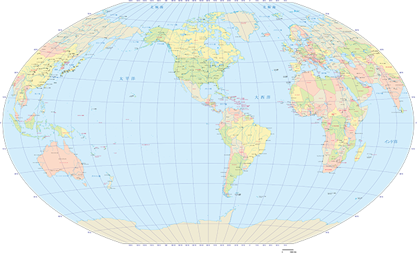 ヴィンケル図法世界地図-アメリカ