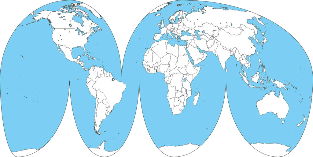 世界地図-グード図法-白地図-国境あり-海