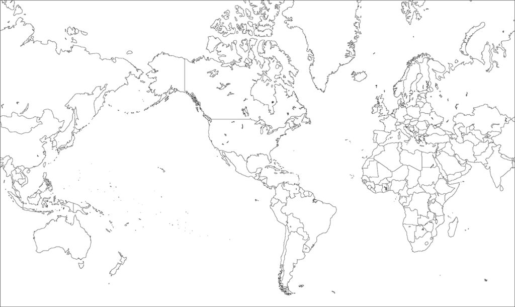世界地図-ミラー図法am-白地図-国境あり