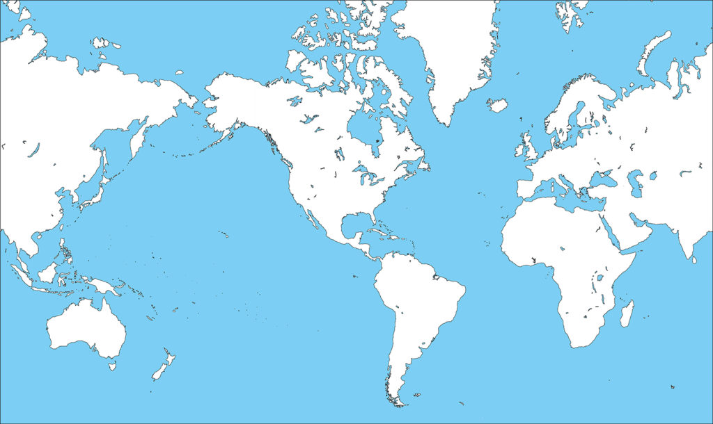 世界地図-ミラー図法am-白地図-国境あり-海