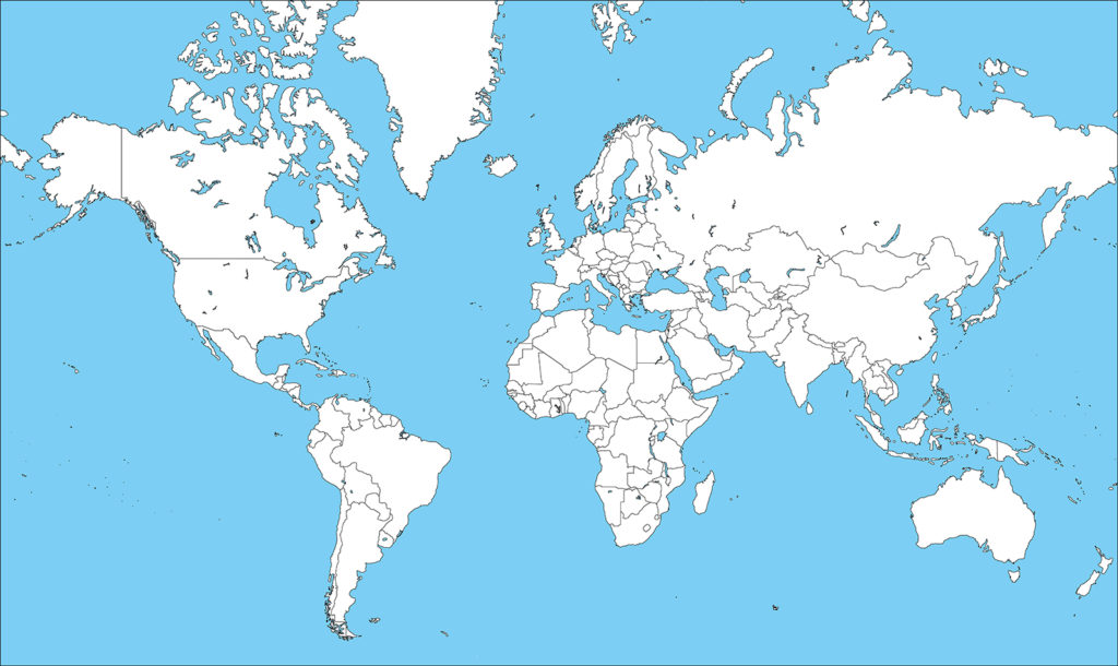 世界地図-ミラー図法ep-白地図-国境あり