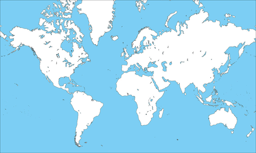 世界地図-ミラー図法ep-白地図-国境あり-海