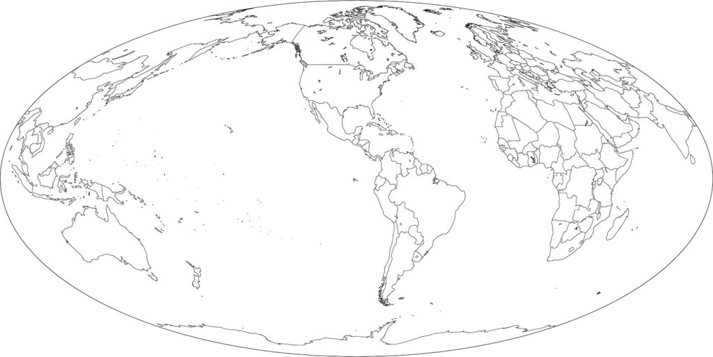 世界地図-モルワイデ図法am-白地図-国境あり